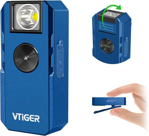 Vista 8 de VTIGER C1 Linterna EDC Recargable con Clip, Luz de Clip de 1300 Lúmenes Potente Portátil Mini con Clip Giratorio, Multi-Modo, IPX6 Resistente al