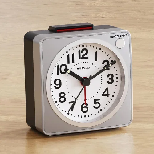 Vista 9 de AYRELY® Reloj despertador analógico de viaje ultra pequeño de 2.6 x 1.4 pulgadas, silencioso, sin tictac, con repetición y luz, reloj retro de Azul