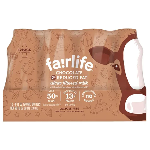 Vista 2 de Fairlife - Leche ultrafiltrada sabor a chocolate con 2% de grasa reducida, 12/8 onzas líquidas. Peso neto de 96 onzas líquidas