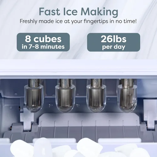 Vista 3 de Igloo Máquina de hielo de encimera autolimpiante, compacta y portátil, crea 26 libras por día, 8 piezas listas cada 7-8 minutos, incluye pala