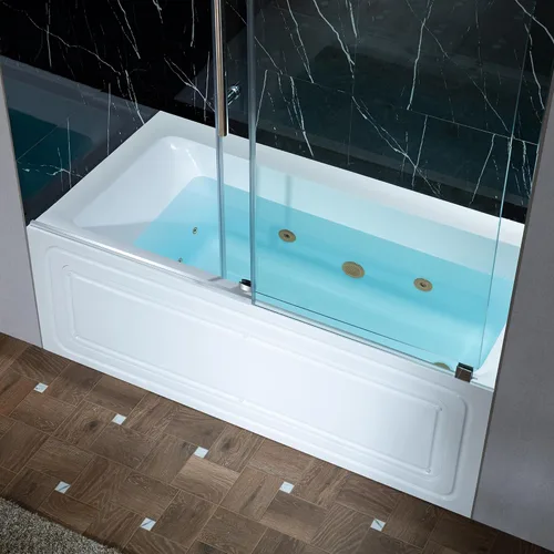 Vista 23 de WOODBRIDGE Bañera de hidromasaje rectangular de acrílico de 60 x 30 pulgadas con calefacción en blanco con drenaje izquierdo, acabado dorado