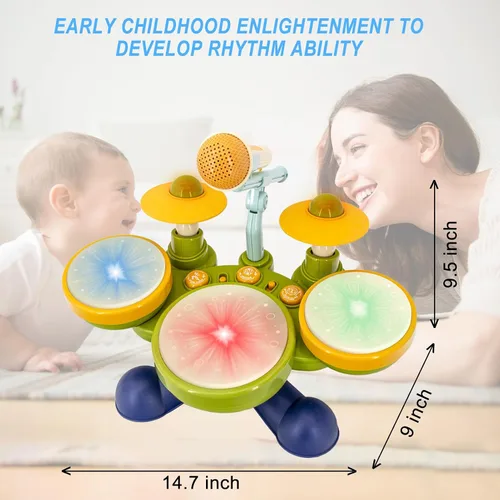 Vista 2 de Juego de batería para niños de 4 años en adelante, instrumentos musicales, juguetes para niños de 4 a 5 años, regalos de cumpleaños