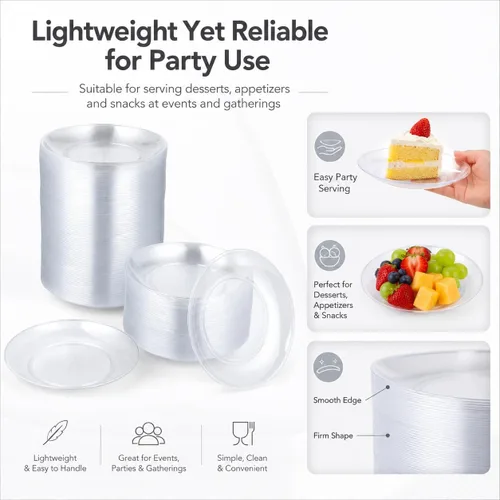 Vista 6 de BATTIPAW 200 platos de postre de plástico transparente, platos de aperitivo de 5 pulgadas