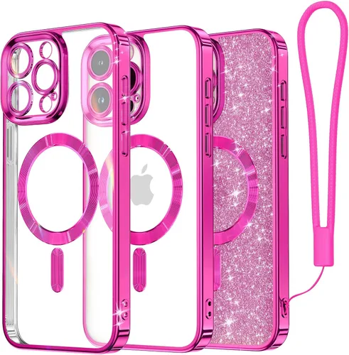 Vista 26 de Meifigno - Funda diseñada para el iPhone 16 Pro de 6.3", [Tarjeta de purpurina y correa para la muñeca] [Compatible con MagSafe]