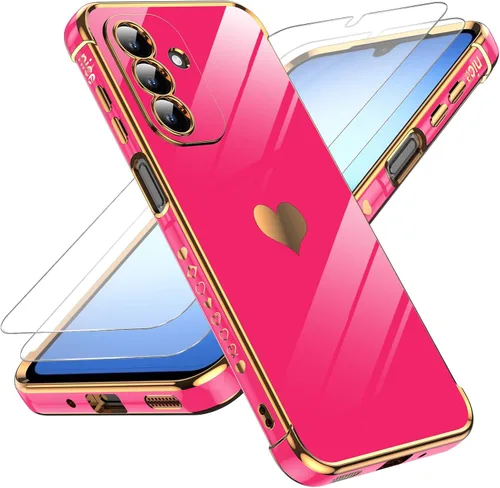 Vista 17 de LeYi Funda para Motorola-G 2025: Love Heart Plating Luxury, Negro