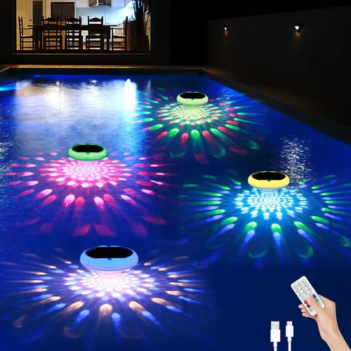 Vista 12 de Luces solares para piscina (1 unidad), 2600 mAh USB recargables luces flotantes flotantes de 6.7 pulgadas IP68 impermeable con control remoto, RGB