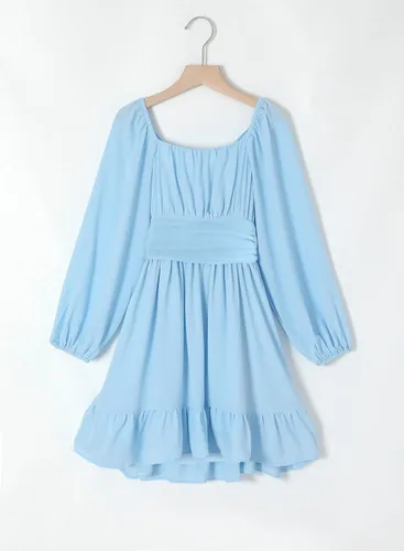 Vista 7 de blibean Vestido de manga larga con lazo en la espalda para niñas, vestido de otoño con hombros descubiertos, talla 6-15 años