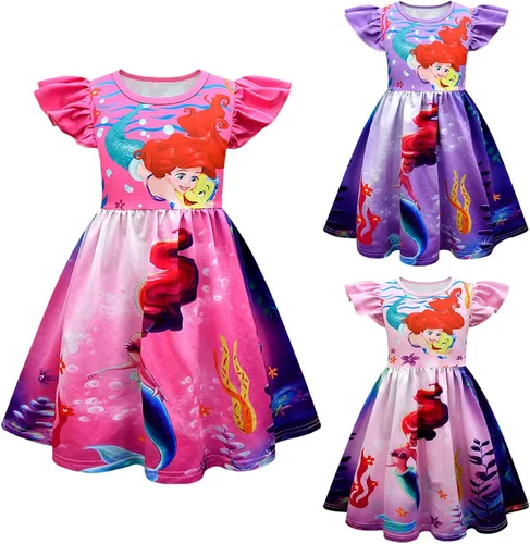 Vista 6 de Vestido de princesa de sirena para niñas, lindos vestidos de dibujos animados de 3 a 8 años