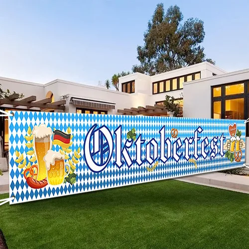 Vista 6 de Bandera del Oktoberfest, decoración bávara azul y blanca del Oktoberfest, 19.7*118.1 in, 1pc con cuerda de 19.7 ft