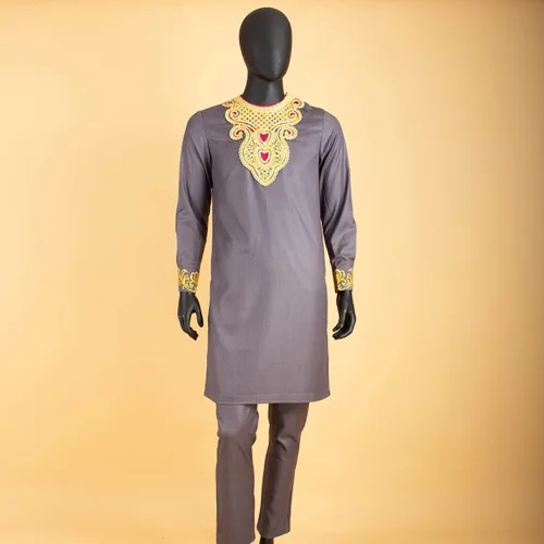 Vista 3 de Conjunto de 2 piezas de ropa africana para hombre, camisas bordadas y pantalones Ankara para bodas y noches