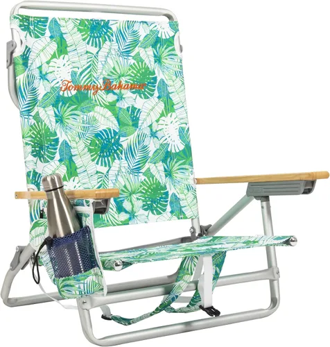 Vista 7 de Tommy Bahama - Silla de playa plegable con 5 posiciones, diseño clásico y plano con mochila, enfriador y portavasos, silla de playa portátil