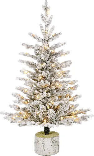 Vista 9 de Puleo International 4.5ft Pre-Lit Potted Flocked Arctic Fir Christmas Tree 419 puntas de ramas flocadas realistas, 70 luces incandescentes