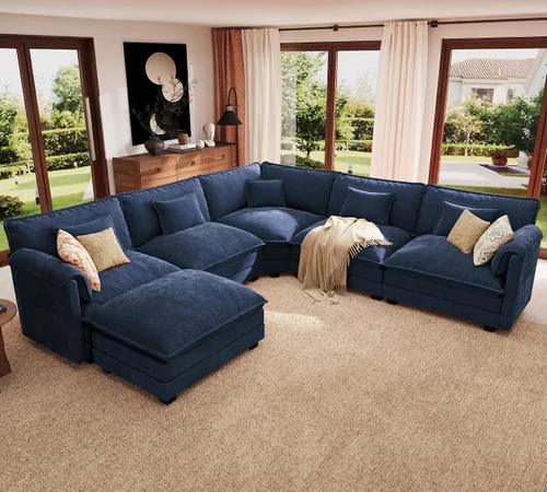 Vista 84 de Sofá modular de gran tamaño de 113 pulgadas, cómodo sofá en forma de L con funda extraíble, asiento ancho y profundo moderno para sala de estar
