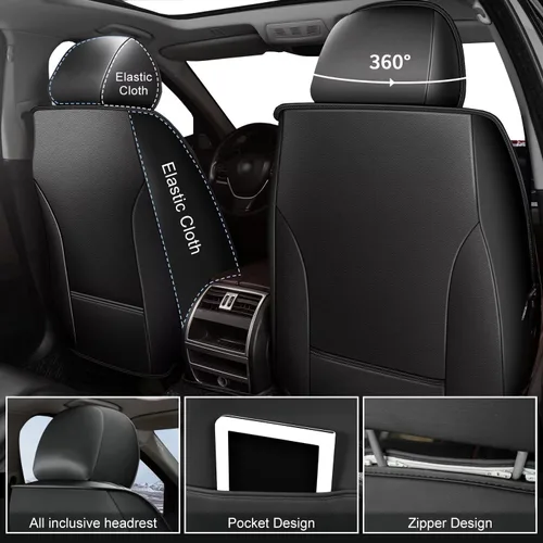 Vista 3 de Car Seat Covers Fit for Jeep Compass 2012-2025 Breathable Leather Seat Cusion Fit for Compass (2 Seat,Black)