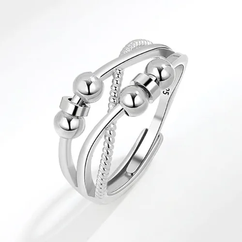Vista 4 de Anillo de ansiedad para mujer, anillo ajustable de plata de ley 925, anillo giratorio de cuentas con caja de regalo