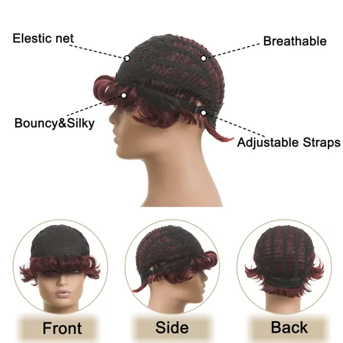 Vista 5 de Pelucas rizadas de corte Pixie para mujeres negras, pelucas cortas negras #1 Jet