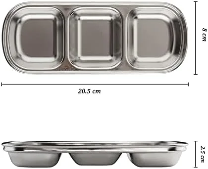 Vista 8 de 3 cuencos de acero inoxidable para salsa de soja, 3 rejillas divididas, platos de acompañamiento para salsa de soja, salsa de tomate, condimentos