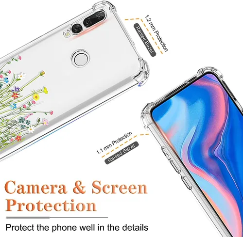 Vista 2 de Funda para Huawei Y9 Prime 2019/Honor 9X/P Smart Z STK-LX1 con protector de pantalla, funda transparente con patrones de jardín de flores, funda