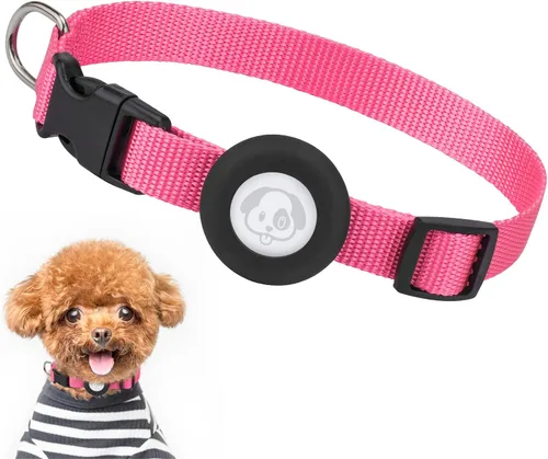 Vista 10 de Compatible con collar de perro Airtag, collar de perro ajustable con hebilla de cierre rápido duradera, collar de perro de nailon de imitación