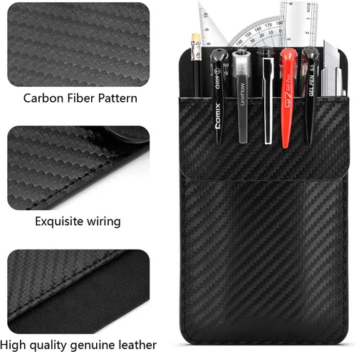 Vista 5 de Protector de bolsillo de cuero para hombres: un protector de bolsillo multiusos para camisas - Protector de bolsillo con patrón de fibra de carbono