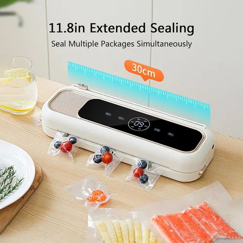 Vista 4 de Sellador automático al vacío con cortador integrado, potente succión para conservación de alimentos, sella alimentos secos y húmedos, carne y más