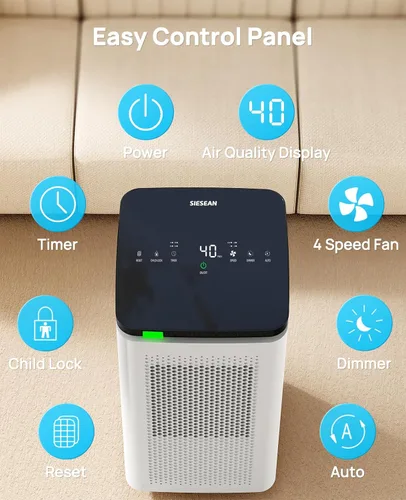 Vista 6 de Purificadores de aire para habitaciones grandes del hogar de hasta 3500 pies cuadrados, H13 True HEPA 0.1 micrones 99.97% filtración con filtro