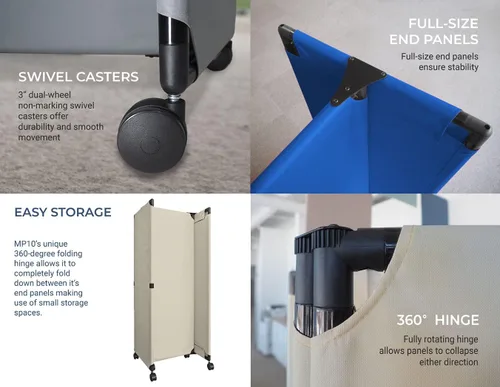 Vista 4 de VERSARE MP10S - Mampara plegable portátil de pared Diseño económico de 5 paneles Separador de habitación portátil con ruedas Configuración