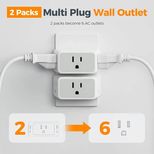 Vista 12 de TESSAN Extensor de toma de pared de enchufe múltiple, 2 paquetes
