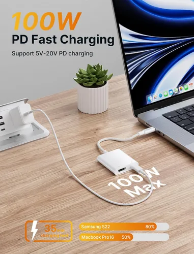 Vista 5 de JSAUX Adaptador USB C a AV digital, 2 en 1 USB C a HDMI 4K a 30Hz y carga de 100 W compatible con iPhone 17 Pro Max/Air/16 Pro Max/16/15 Pro Max/15