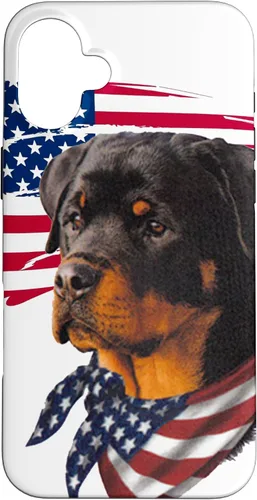 Vista 23 de Funda genial impresionante con la bandera estadounidense para iPhone 16 Rottweiler Dog