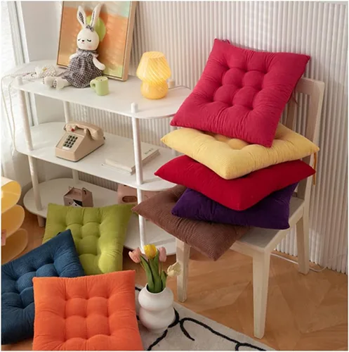 Vista 6 de Cojines cuadrados antideslizantes de felpa gruesa para asiento de silla de oficina, cojín de asiento de silla de oficina, suave tatami reversible