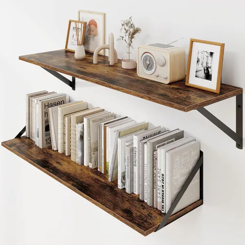 Vista 21 de Heimlove - Estantes flotantes negros profundos para pared, juego de 2 estantes de pared de madera de 16 pulgadas de ancho x 8 pulgadas