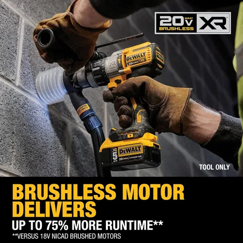 Vista 3 de DEWALT Taladro de martillo inalámbrico MAX XR de 20 V, sin escobillas, resistente de 1/2 pulgada, 3 velocidades, solo herramienta (DCD996B)