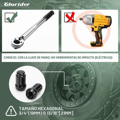 Vista 8 de Tuercas estriadas ATV M12x1.5, 16 tuercas de llanta de 12 x 1.5 pulgadas negras con 1 llave de enchufe, tuercas de bloqueo de extremo cerrado