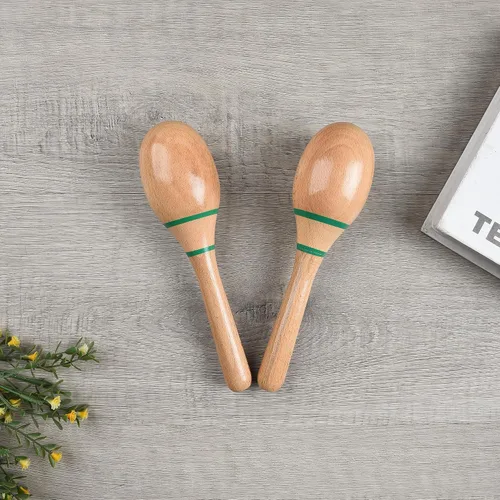 Vista 5 de 2 piezas de maracas de madera para niños y adultos, instrumento musical de maracas de madera Verde