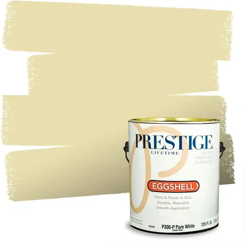 Vista 8 de PRESTIGE Pinturas de pintura exterior e imprimación en uno, 1 galón, plano, combinación comparable de Benjamin Moore* Manzanilla*
