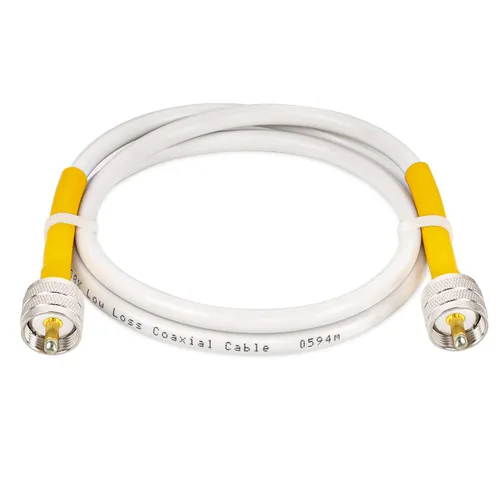 Vista 16 de MOOKEERF RG8x Cable de puente 1m, paquete de 2 cables coaxiales CB de 50 Ohm, cable de antena de baja pérdida UHF PL259 macho a macho, blanco marino