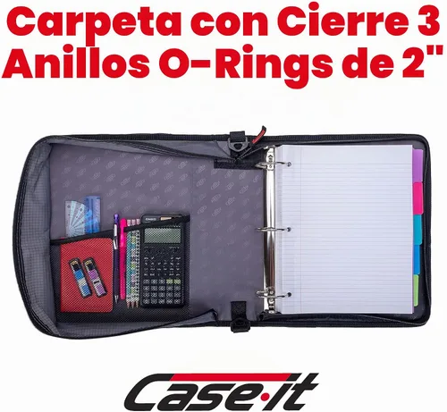 Vista 3 de Case-it - Carpeta escolar con cremallera, juntas tóricas de 2 pulgadas, 350