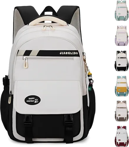 Vista 9 de Mochila Kawaii con bonitos accesorios, protección para la columna vertebral, antiladrón, bonita bolsa de libro estética, Verde (Mint Green), Kawaii