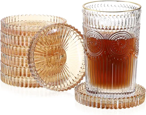 Vista 11 de JUXYES Juego de 5 posavasos de cristal tono ámbar redondos, tapetes para tazas de vidrio, posavasos para bebidas, café, té, vino, posavasos
