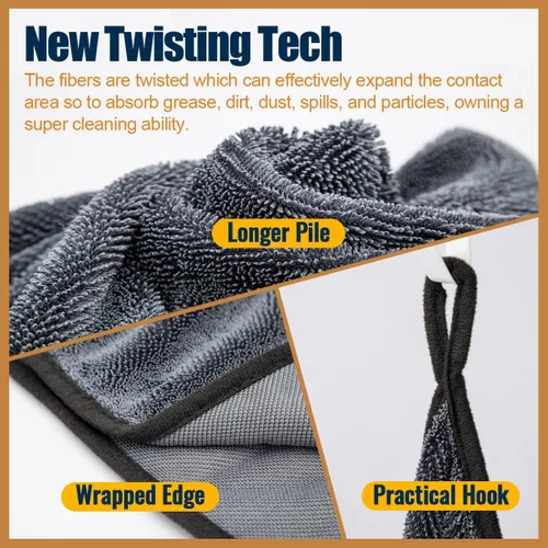 Vista 2 de Airlab - Toallas de microfibra para coche, paño de limpieza para secado, color negro y gris Thick Plush Auto Detailing Super Absorbent for