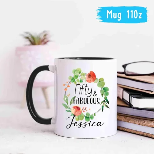 Vista 6 de Fifty & Fabulous - Taza de regalo para mujer/hombre, tazas personalizadas con nombre, regalos personalizados de 50 cumpleaños