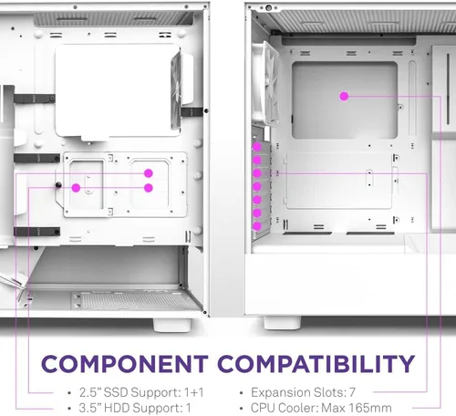 Vista 7 de NZXT H5 Flow Estuche compacto ATX para juegos de PC, torre media, alto flujo de aire, panel frontal perforado, panel lateral de vidrio templado