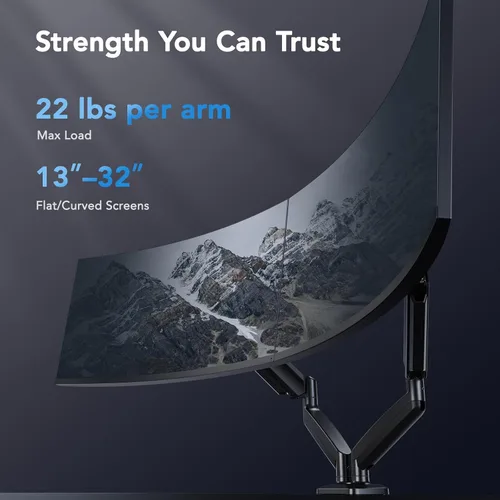 Vista 3 de HUANUO - Soporte de montaje de monitor dual, monta 2 pantallas de hasta 32 pulgadas, soporta 10 kg por brazo, soporte de monitor doble con excelente