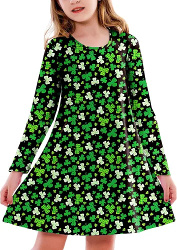 Vista 20 de Deerose Vestido de manga larga para niñas del día de San Patricio Mardi Gras, de 3 a 14 años Navidad café