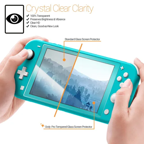Vista 5 de Orzly Screen Protector for Nintendo Switch Lite 2019 Model [4 Pack] Tempered Glass Screen Protectors. No Bubbles Easy Installation Anti Scratch
