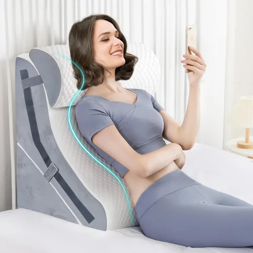 Vista 9 de Almohada de cuña para dormir, juego de almohada ortopédica de cuña de cama, almohadas de cuña de espuma viscoelástica ajustables 15 en 1 después