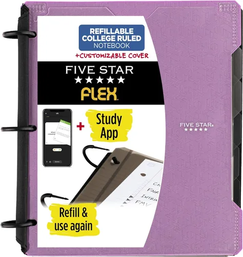 Vista 14 de Five Star Cuaderno recargable Flex + aplicación de estudio, carpeta de 1 pulgada con cubierta personalizable, cuaderno con rayas universitarias