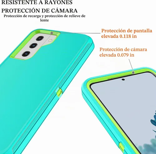 Vista 3 de Funda resistente 3 en 1 para Galaxy S21 (no para S21 Plus), con película de TPU flexible y película de lente de cámara, paquete de 2 fundas SF-Aqua
