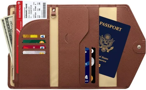 Vista 10 de Zoppen - Billetera de viaje con bloqueo RFID multiusos (Ver.4) Portatarjetas de pasaporte y vacunas, organizador de documentos de tres pliegues